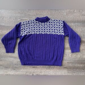 Vintage!! American Pride Elegant Purple Women's Sweater with White Floral Design